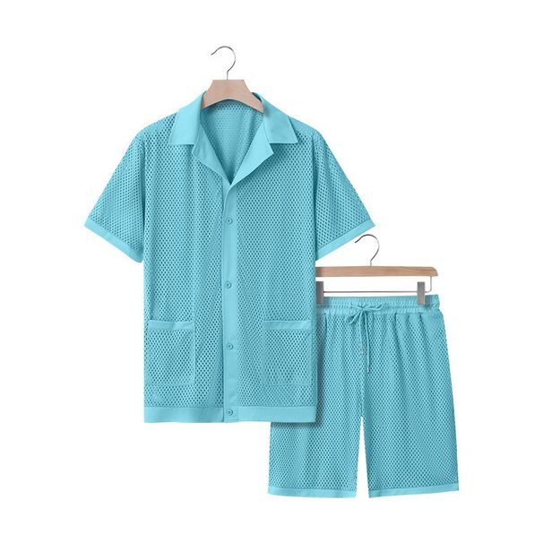 Men's Summer Hawaiian Print Short Sleeve Shirt & Shorts Set, Breathable Beach Outfit For Tropical Vacation, Casual Linen-Like Polyester Fabric_viptrois.com