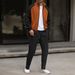 Men's Waffle Knit Zip-Up Jacket & Pants Set - Contrast Pocket Casual Lounge Wear With Stand Collar_viptrois.com