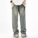 Men's Clothing Printed Jeans Men's New American High Street Retro Washed Nostalgic Loose Straight Trousers Street Fashion Trousers_viptrois.com