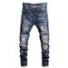 Men's Slim Tapered Jeans – Distressed Blue Denim Pants With Artistic Washes, Hand-Painted Details & Micro-Stretch (28-38, Mid-Rise Straight Fit)_viptrois.com