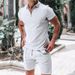Men's Clothing Casual Short Sleeve T-Shirt Shorts Set Breathable Cotton Blend Comfortable Sportswear (White, Black, Khaki, Royal Blue, Light Gray)_viptrois.com