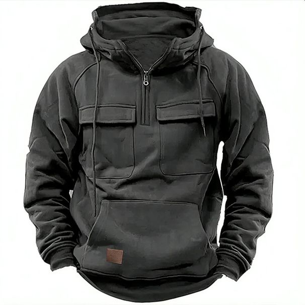 Loom Loom Autumn Winter New Men's Hooded Solid Color European American Youth Sports Multi-Pocket Patchwork Sweatshirt Jacket_viptrois.com