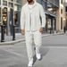 Men's Waffle-Knit Zip-Up Jacket Set – Slim-Fit Autumn Layering Piece With Notch Lapel & Functional Pockets (Black/Grey/Khaki/White/Olive/Burgundy)_viptrois.com