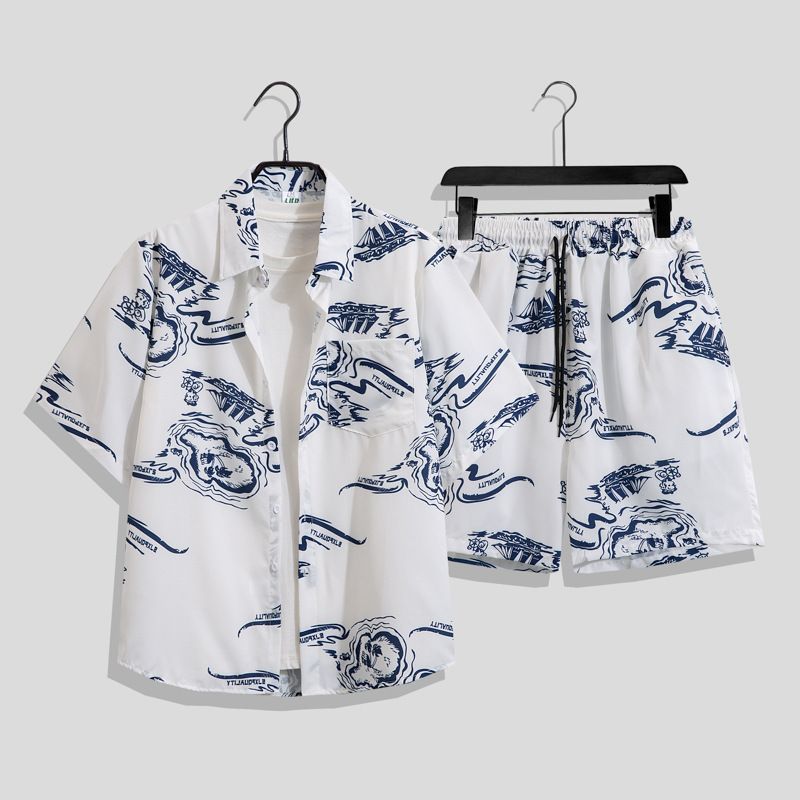 Men's Clothing Style Retro Short Sleeved Floral Shirt Men's Hawaii Thailand Sanya Seaside Vacation Couple Shorts Beach Suit Suit_viptrois.com