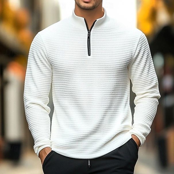 Pure Pure Cross-Border Independent Station Autumn Winter American Style Simple Casual Men's Loose Jacquard Stand Collar Half-Zip_viptrois.com