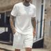 Men's Clothing hot-selling men's sports suit solid color round neck pullover vertical striped T-shirt pants two-piece suit_viptrois.com