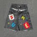 Men's Clothing Y2k High Street Fashion Brand Fashion Hip Hop Collage Double Waist Fake Two Piece Five Point Jeans Mid Length Pants For Men And Women_viptrois.com