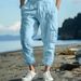 Men's Clothing Solid Color Overalls Linen Breathable Sports Pants Summer Fashion_viptrois.com