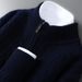 Pure Autumn Winter New 100% Pure Wool Men's Half Turtleneck Zipper Thickened Cable Knit Casual Loose Cashmere Sweater_viptrois.com