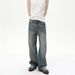 Men's Clothing Washed Vintage Distressed Whiskered Heavy Straight Wide Leg Casual Jeans_viptrois.com