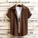Men's Clothing Men's New Short Sleeved Shirt Solid Color Fashionable And Comfortable Vacation Leisure Wrinkled Men's Short Sleeved Shirt_viptrois.com