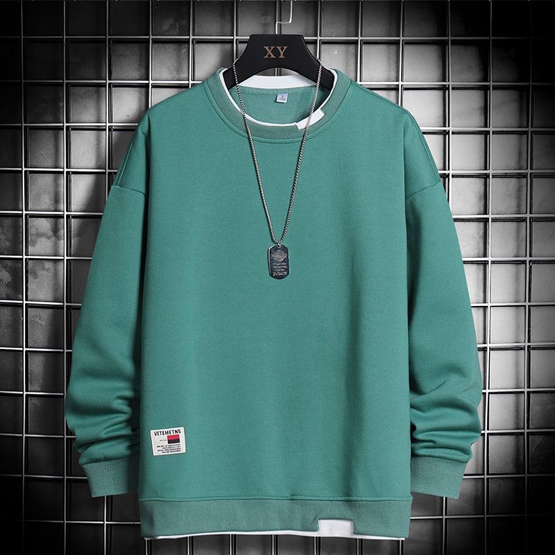 Men's Clothing Sweatshirts For Boys Autumn And Winter New Style Ins Trendy Hoodless Round Neck Pullover Long Sleeved T Shirt Two Piece Loose Top_viptrois.com