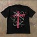 American High Street Chain Cross Printed T-shirt For Men, Trendy And Casual Round Neck 230g Pure Cotton Short Sleeved_viptrois.com