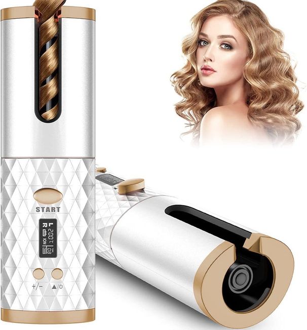 Portable Automatic Hair Curler, Ceramic Rotating Wireless Auto Curling Iron Wand, Portable USB Rechargeable Spin Curler For Hair Styling_viptrois.com