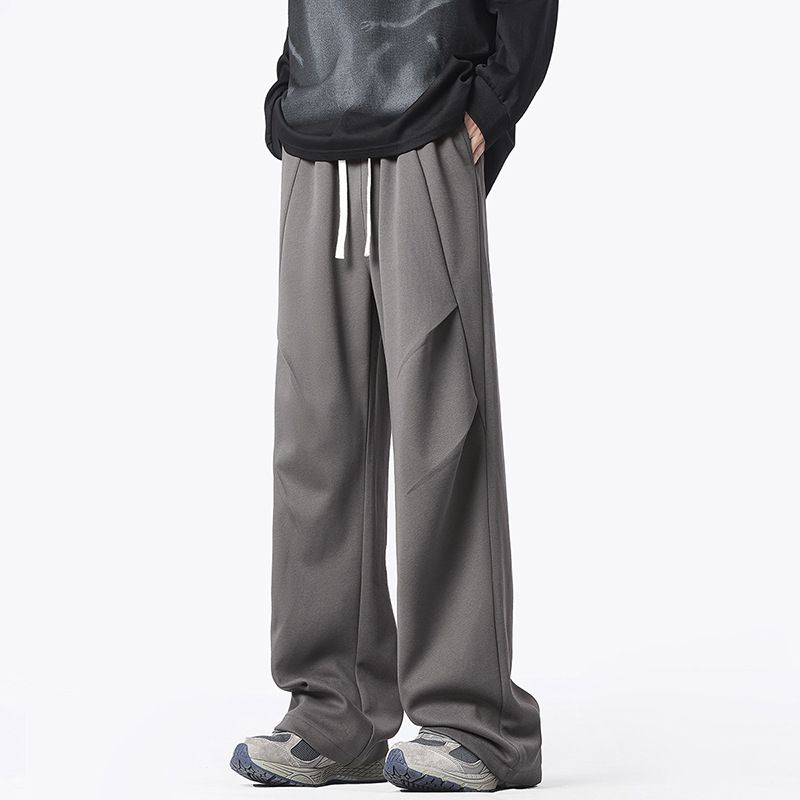 Men's American Style Straight Leg Sweatpants Loose Fitting Casual Sports Pants Trendy Wide Leg Floor Length Pants_viptrois.com
