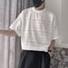 Men's Clothing Summer Design Wear New Cool Breathable Short Sleeved Men's Striped Hollow Stylist T Shirt Beach Travel Trend_viptrois.com