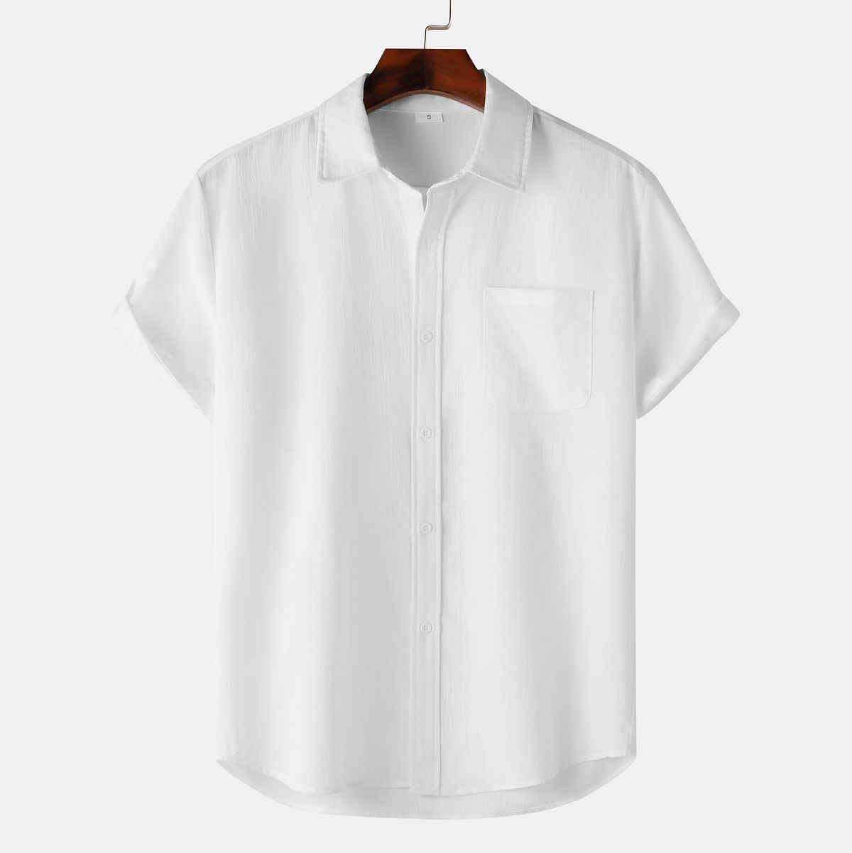 2025 Bestseller Summer Turn-down Collar Solid Color Short Sleeve Button Linen Shirt Men's Clothing_viptrois.com