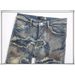 Unisex Y2K Punk Biker Stacked Flared Jeans, Mud-Wash, Layered Frayed Rips & Stripe Lining, Breathable For Summer_viptrois.com