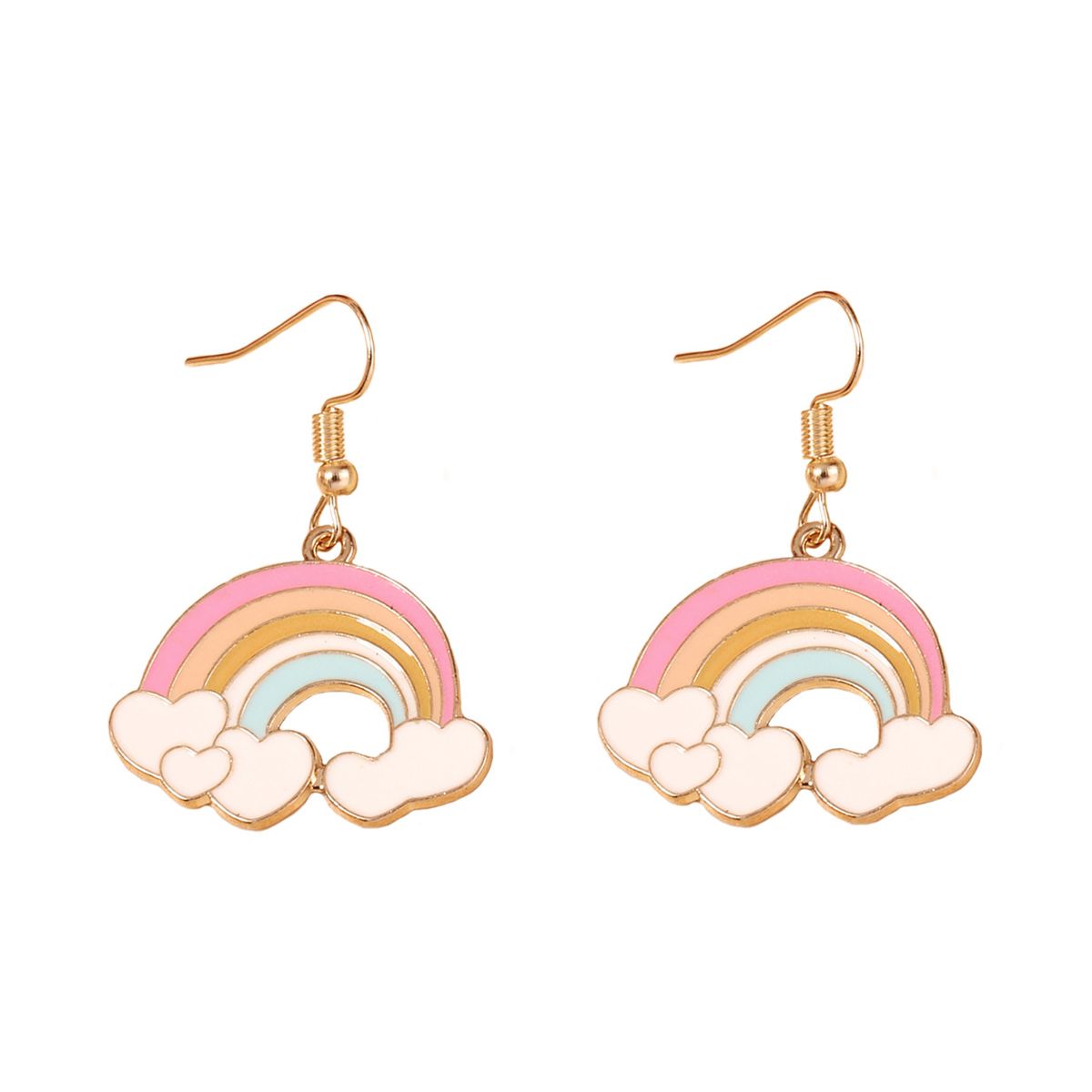 Japanese And Korean Cross Border Small Fragrance Style Sweet Style Pink Cute U Shaped Rainbow Cloud Style Alloy Oil Drop Earrings Simple Female_viptrois.com