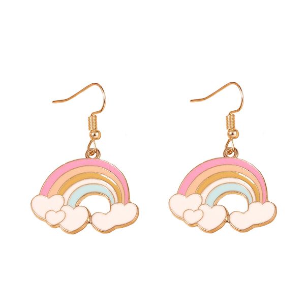 Japanese And Korean Cross Border Small Fragrance Style Sweet Style Pink Cute U Shaped Rainbow Cloud Style Alloy Oil Drop Earrings Simple Female_viptrois.com