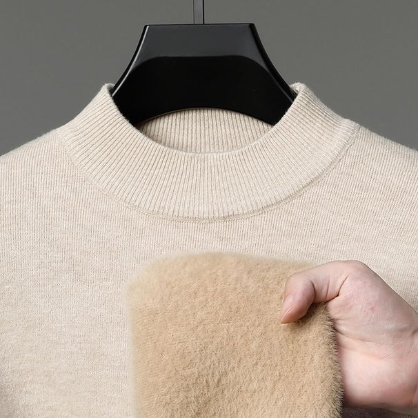 Half Turtleneck Lined Thickened Men's Winter New Warm One-piece Fleece Middle-aged Dad's Base Knitted Sweater_viptrois.com