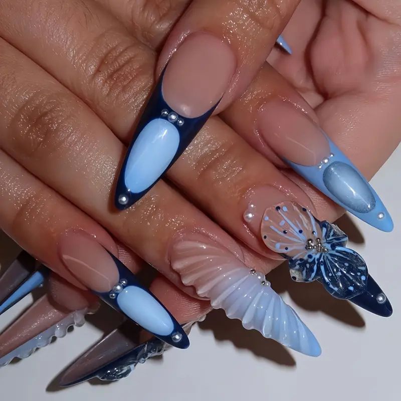Flower Burst & Diamond Broken Almond False Nails - Medium Size High-End Nail Art (European & American Style)_viptrois.com