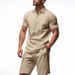 Men's Linen Suit Set Summer Casual Breathable Two Piece Polo Shirt Set Loose Fit_viptrois.com