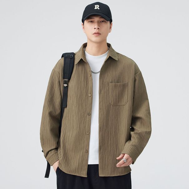 Nordmann Fashion Hong Kong Style Trendy Workwear Long Spring And Autumn Casual Shirt Jacket Men's Short Sleeve Striped_viptrois.com
