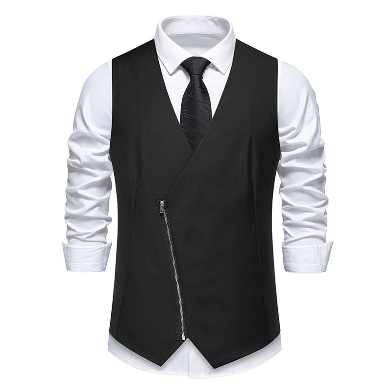 Men's Casual Slim Fit Suit Vest Wedding Party Slant Placket Zipper Vest Vest_viptrois.com