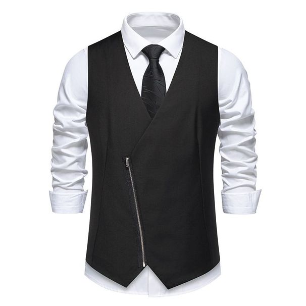 Men's Casual Slim Fit Suit Vest Wedding Party Slant Placket Zipper Vest Vest_viptrois.com