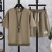 Men's Clothing Fashion Suit Waffle Short Sleeved T Shirt Trendy Loose Trendy Sports Casual Two Piece Suit_viptrois.com