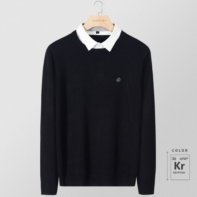 Two-Piece For Men Winter New Pullover Shirt Collar Trendy Warm Slim Fit Base Layer Men's Knitted Sweater Custom_viptrois.com