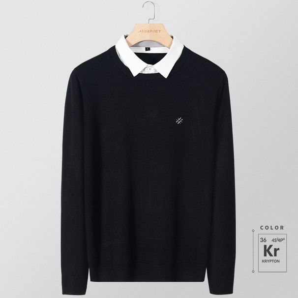 Two-Piece For Men Winter New Pullover Shirt Collar Trendy Warm Slim Fit Base Layer Men's Knitted Sweater Custom_viptrois.com