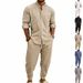 Men's Long Sleeved Linen Shirt Suit Casual Style For Spring And Summer Old Money Trousers_viptrois.com