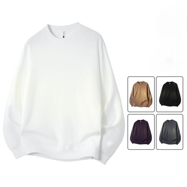 Bugatti Fleece Crew Neck Sweater, Men's Loose Solid Color Textured Bottomed Top_viptrois.com