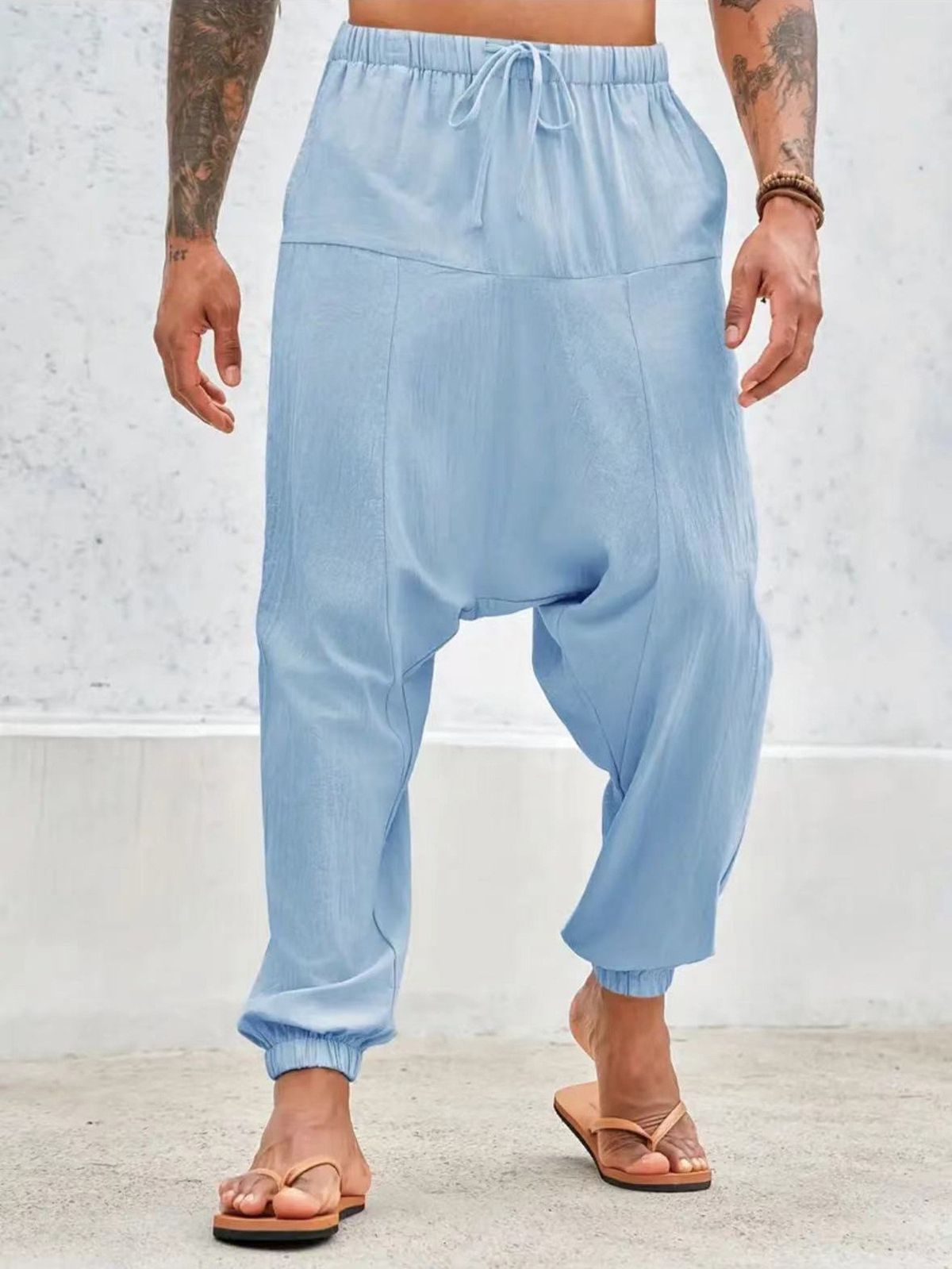 Men's Clothing Casual Fashion Loose Pants Summer Breathable Leggings Pants Beach Straight Pants_viptrois.com