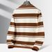 Men’s Streetwear Pocket Sweatshirt – Oversized Fit, Stripe & Logo Print, Lightweight Polyester (Olive/Deep Blue/Caramel, M-5XL)_viptrois.com