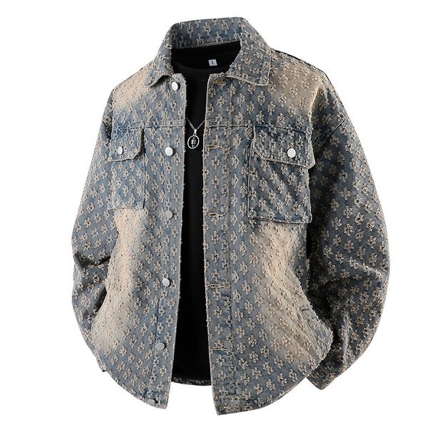 Men's Clothing Retro Jacquard Trendy Fashion Jacket Denim Jacket_viptrois.com