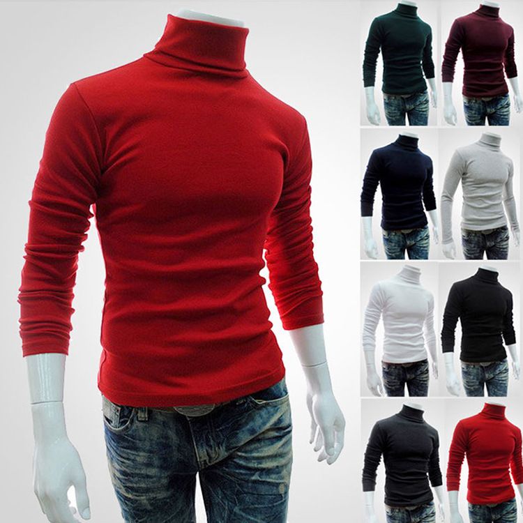 2025 Autumn New Men's Slim Fit Base High Neck Solid Color Knitted Sweater, Long Sleeved Korean Version Pullover Sweater_viptrois.com
