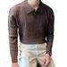 Oversized Men's Long Sleeve Polo Shirt Knit Business Casual V-Neck Relaxed Fit T-Shirt Lightweight Polyester for Office And Travel S-2XL_viptrois.com