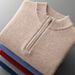 1 100% Wool Sweater For Men, Half Turtleneck, Zipper, Thickened Base Sweater, Autumn Winter Business Casual Solid Color_viptrois.com