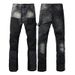 Men's Clothing men's patchwork whitened old flared washed jeans flared jeans_viptrois.com