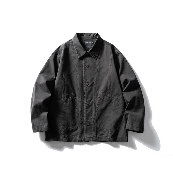Men's 2025 New Japanese Retro Workwear Turn-down Collar Heavy Wash Split Line Spring Casual Jacket_viptrois.com