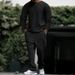 Men's Clothing Waffle-Knit Lounge Set – Long Sleeve T-Shirt & Pants For Men (Khaki/Black/Navy, S-XXXL)_viptrois.com