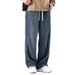 Men's Drawstring Elastic Waist Jeans Straight Leg Spring Summer American High Street Men's Casual Pants_viptrois.com