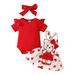 Mother & Kids sweet and cute cartoon bear love baby girl solid color short-sleeved top suspender skirt hairband summer skirt suit_viptrois.com