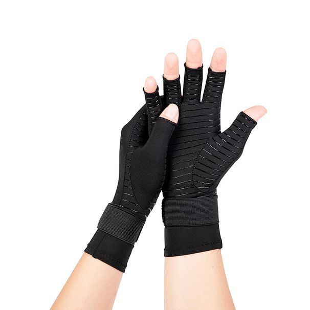 Half finger pressure gloves Copper fiber fitness strap Sports outdoor anti-slip joint care cycling gloves_viptrois.com