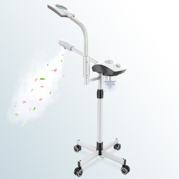 Professional Steamer, 2 In 1 Ozone Facial Steamer On Wheels With 3X Magnifying Lamp, Time Preset Function Design Face_viptrois.com