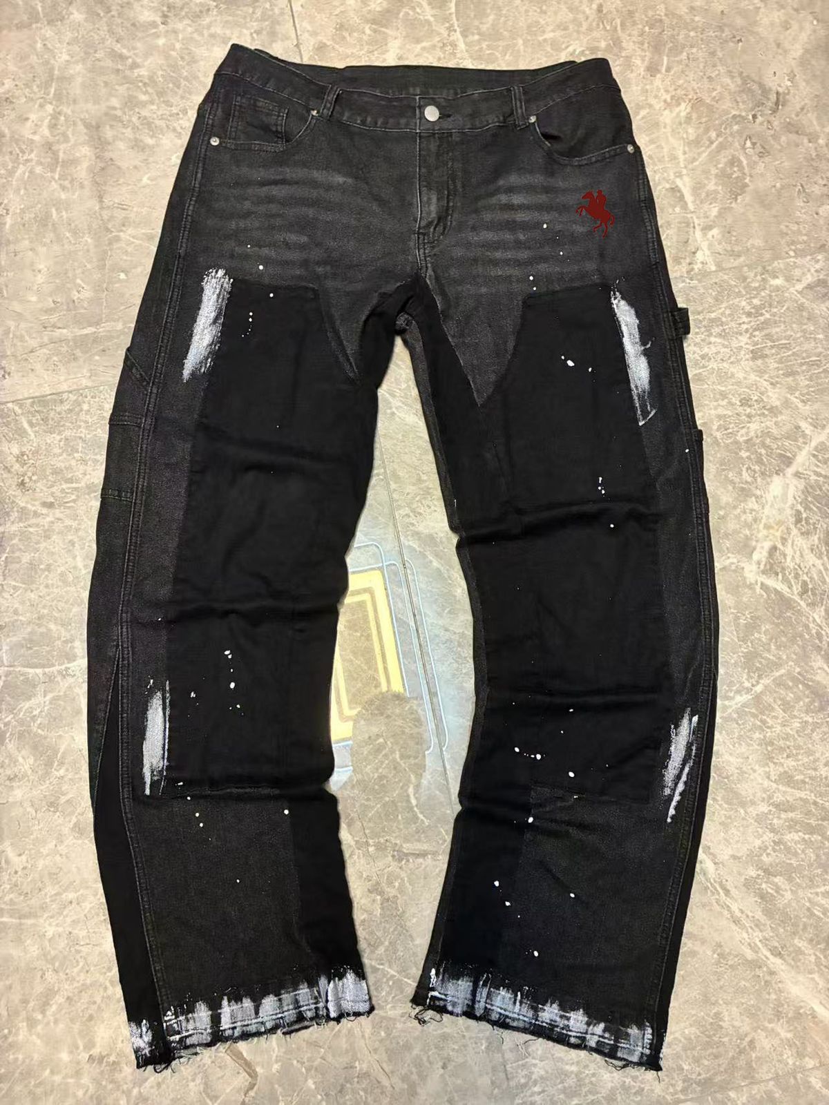 Men's Clothing Men's Denim Cargo Pants, European And American Fashion, Popular On Instagram Style, Stretch Patch Denim Layered Flared Pants 06_viptrois.com