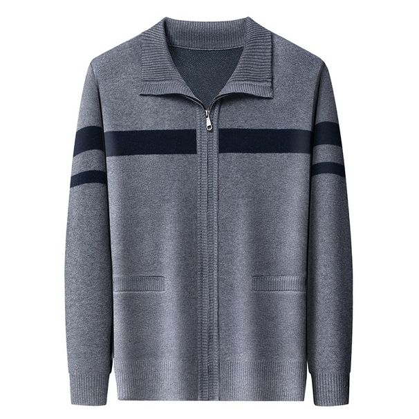 Pulse Autumn Winter New Men's Knitted Sweater Thickened Warm Zipper Turn-down Collar Cardigan Jacket European Dad Style_viptrois.com